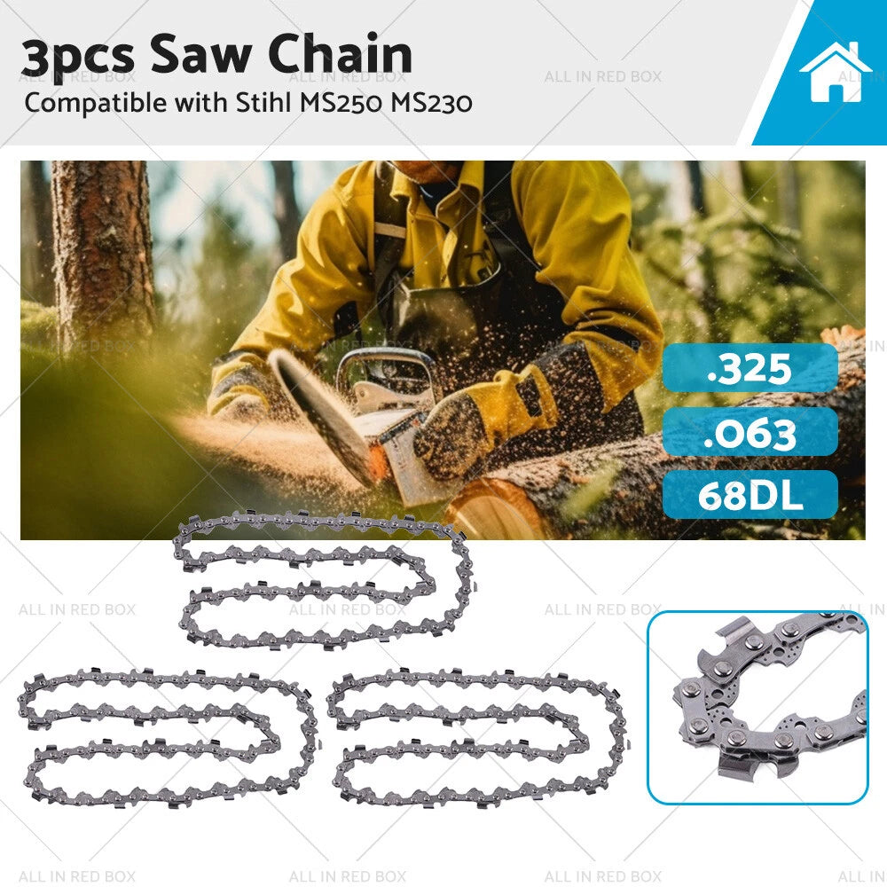 3PCS .325 063 68DL Chainsaw Chain for Stihl 18" MS250 MS251 MS230 MS231