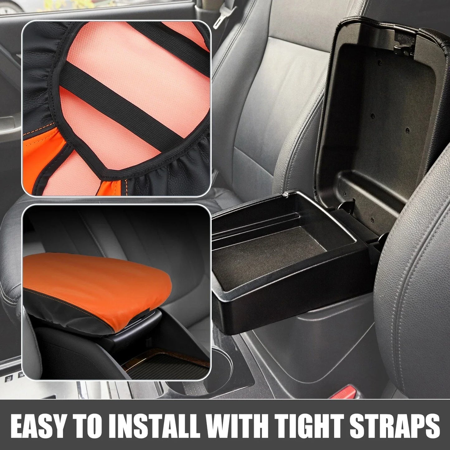 Car Center Console Armrest Pad Cover for Dodge Charger (2015-2022) Black Orange