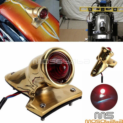 Brass Crocker Style LED Tail Light Assembly for Custom Harley Bobber