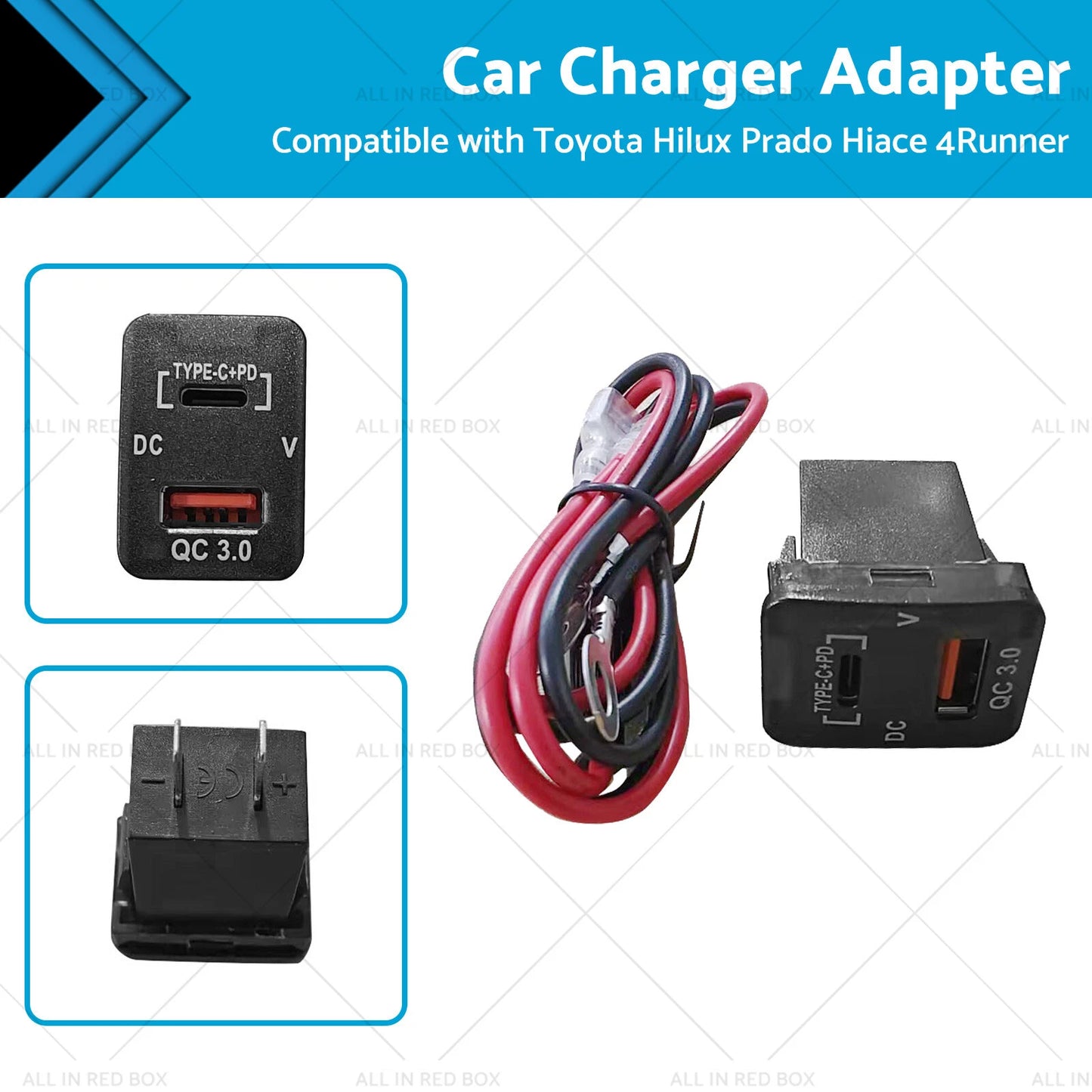 C + Volt QC 3.0 USB Charger for Toyota Hilux Prado (12-20) - Blue LED