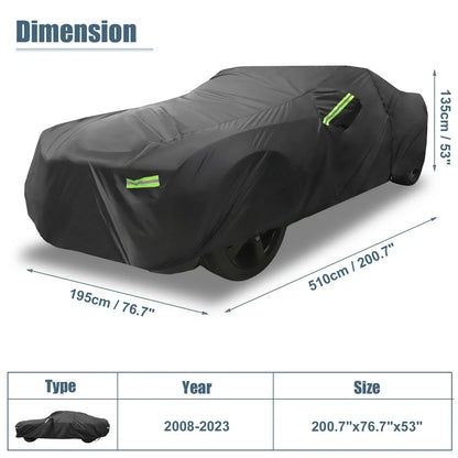 Waterproof Car Cover for Dodge Challenger 2008-2023 with Zipper, Black