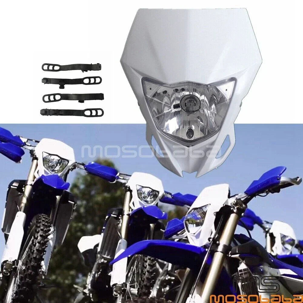 White Headlight Lamp for Honda CR250, Suzuki DR100, DR200 (1990-2007)