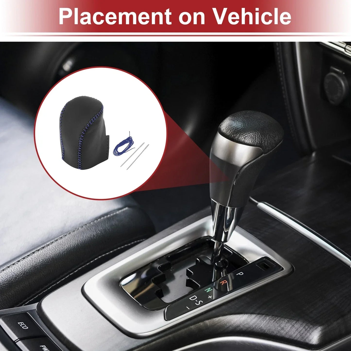 Gear Shift Knob Cover for Honda HR-V 2023-2024 Black Blue Faux Leather