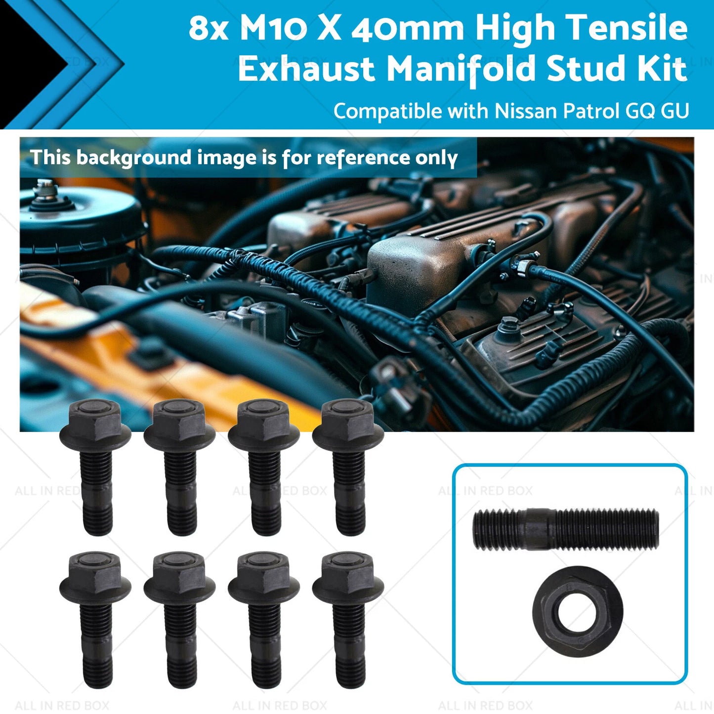 8x M10 x 40mm Exhaust Manifold Studs for Nissan GQ GU TD42 (1997-2007)