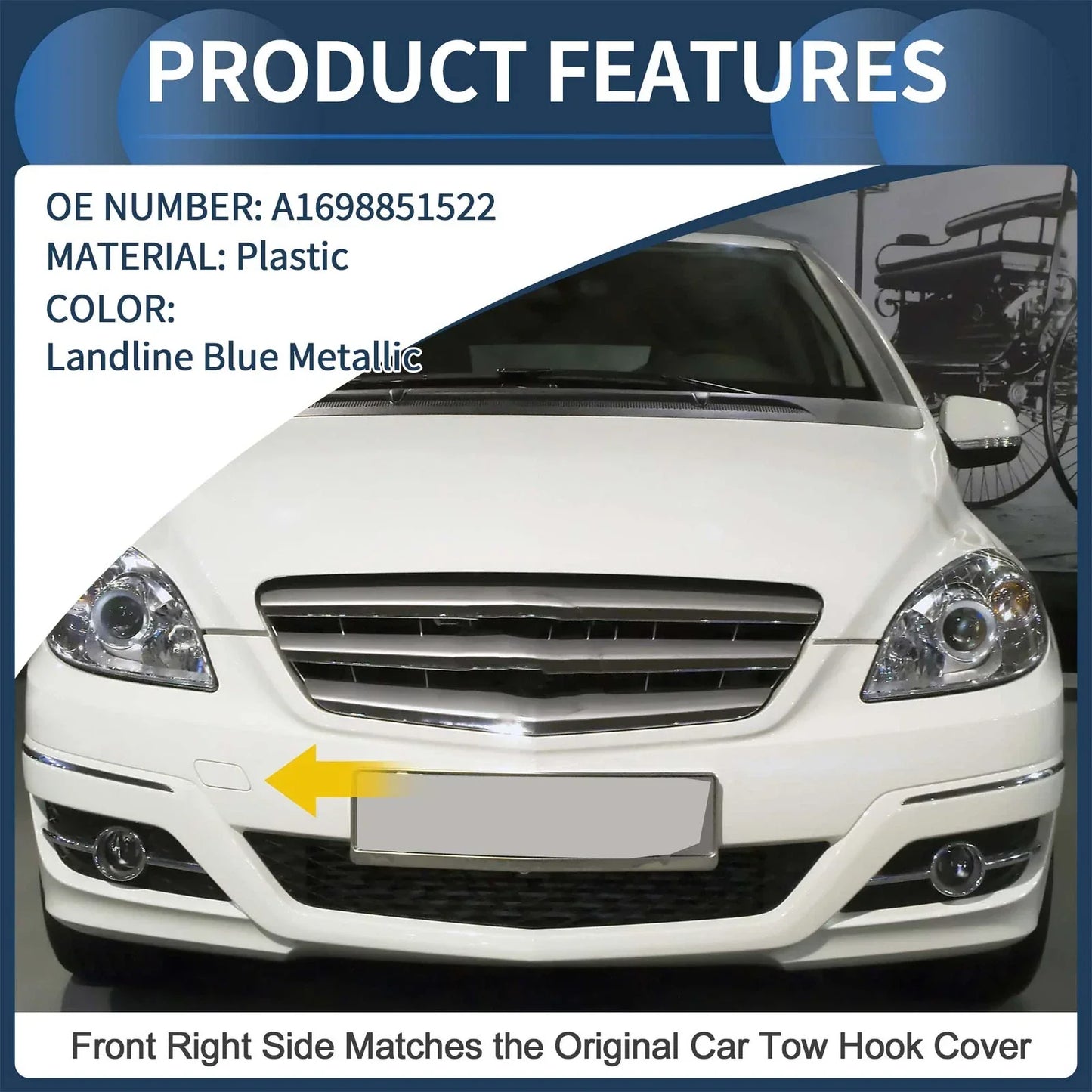 Front Bumper Tow Cover for Mercedes-Benz A-Class (2005-2012) - Landline Blue
