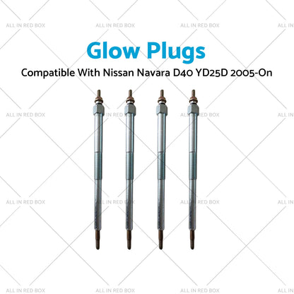 4pcs Glow Plugs for Nissan Navara D22 D40 YD25D R51 X-Trail (2005-On)