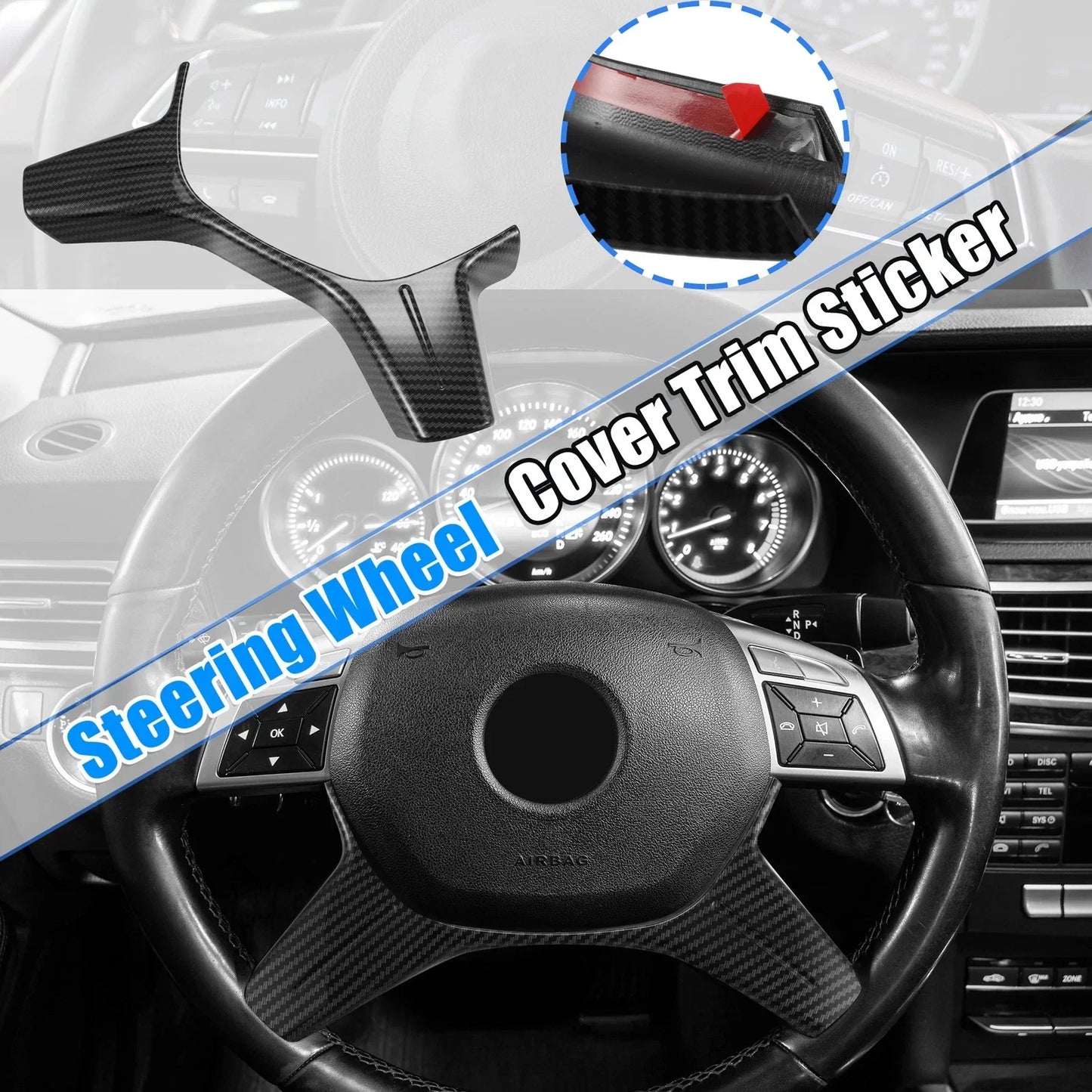 Carbon Fiber Pattern Black Steering Wheel Cover Trim for Mercedes Benz