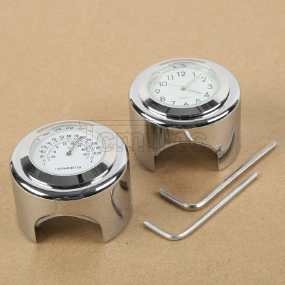 Handlebar Dial Clock Thermometer 7/8'' 1'' for Harley Cruiser