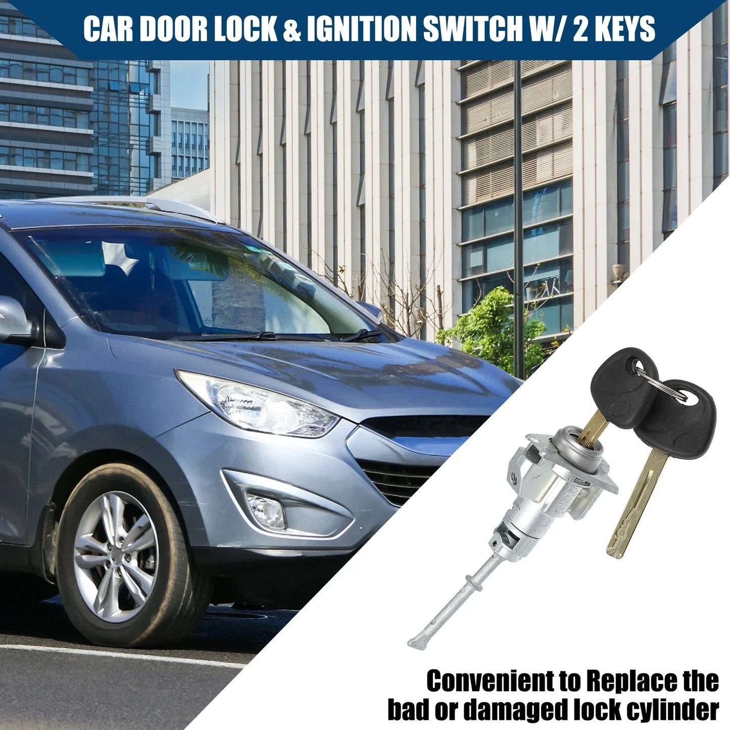 Ignition Switch Cylinder & Front Door Lock Cylinder w/ Keys for Hyundai IX35 (2015)