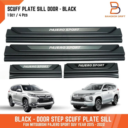 Matte Black Door Sill Scuff Plates for Mitsubishi Pajero Sport (2015-2024)