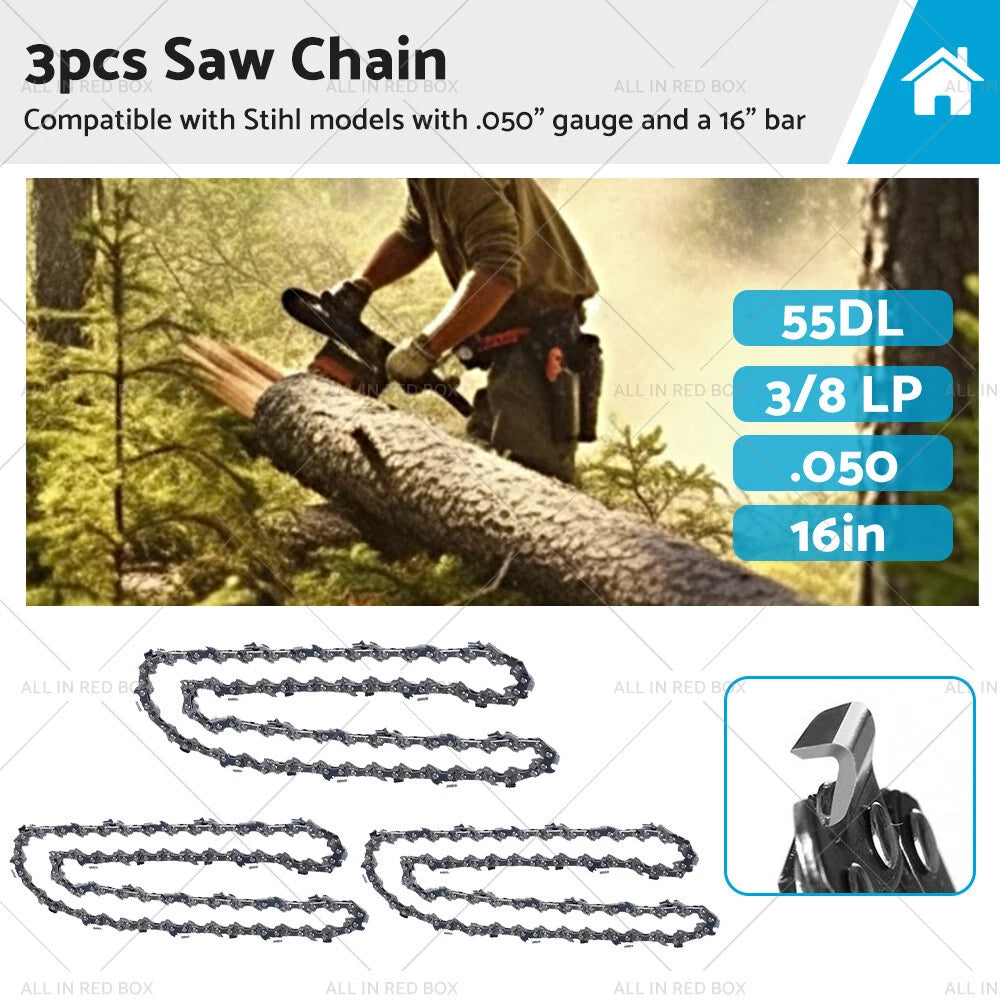 3 x Chainsaw Chain for Stihl 16" Bar .050 Gauge 3/8 LP (Various Years)