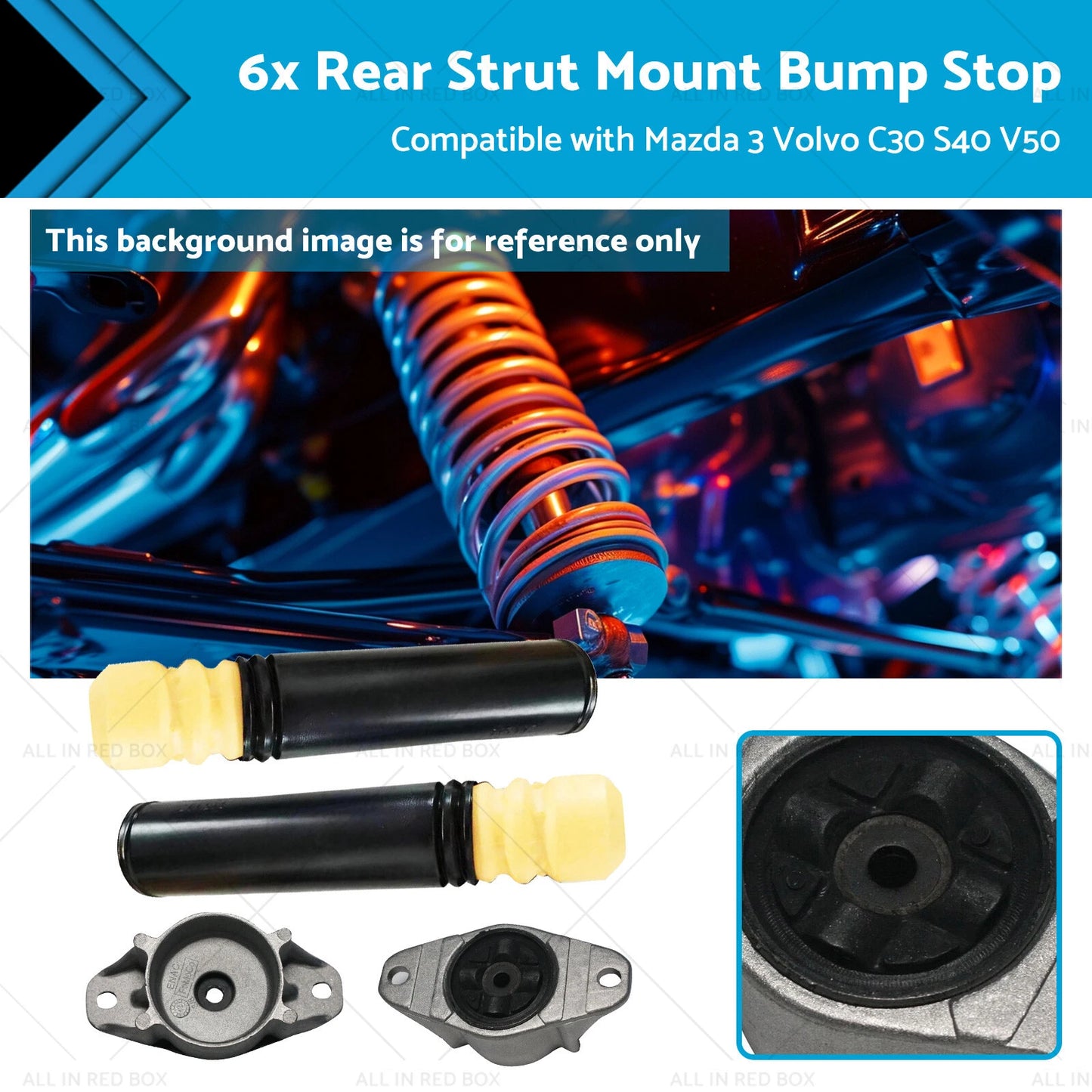 6x Rear Strut Mount Bump Stops for Mazda 3, Volvo V50, C30, S40 (2004-2013)