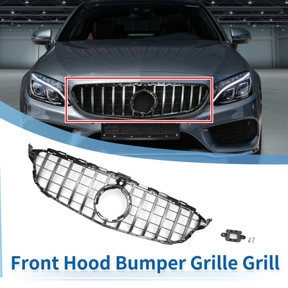 Front Upper Bumper Grille for Mercedes-Benz C180 Chrome Silver Tone