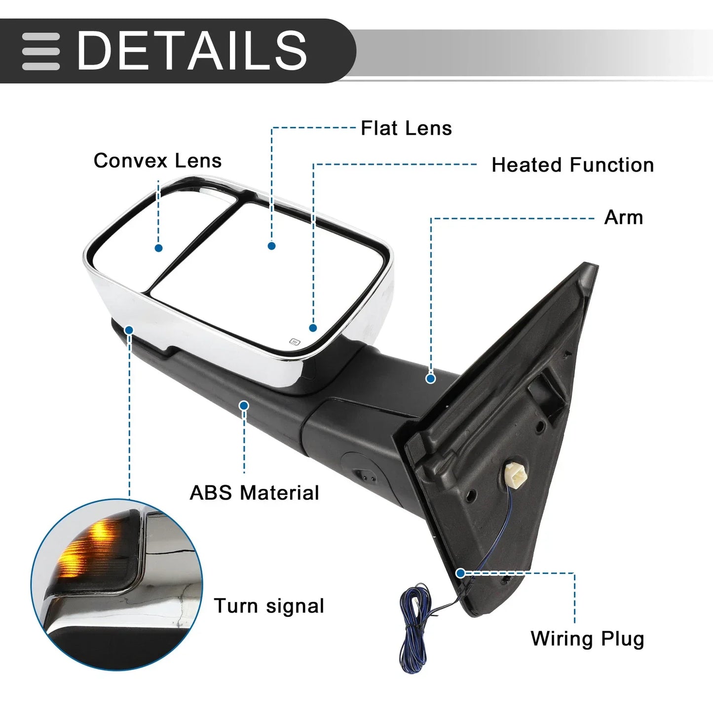 Tow Mirrors for Dodge Ram 1500 with Turn Signal Light Silver Tone 2 x