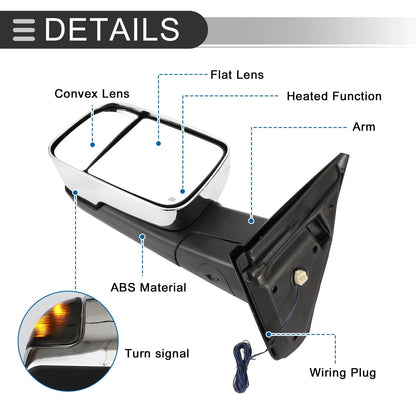 Tow Mirrors for Dodge Ram 1500 with Turn Signal Light Silver Tone 2 x