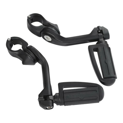 1 1/4 in Highway Bar Footpegs Long Angled Mount Kit for Motorcycle Matte Black