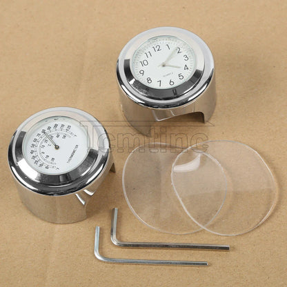 Handlebar Dial Clock Thermometer 7/8'' 1'' for Harley Cruiser