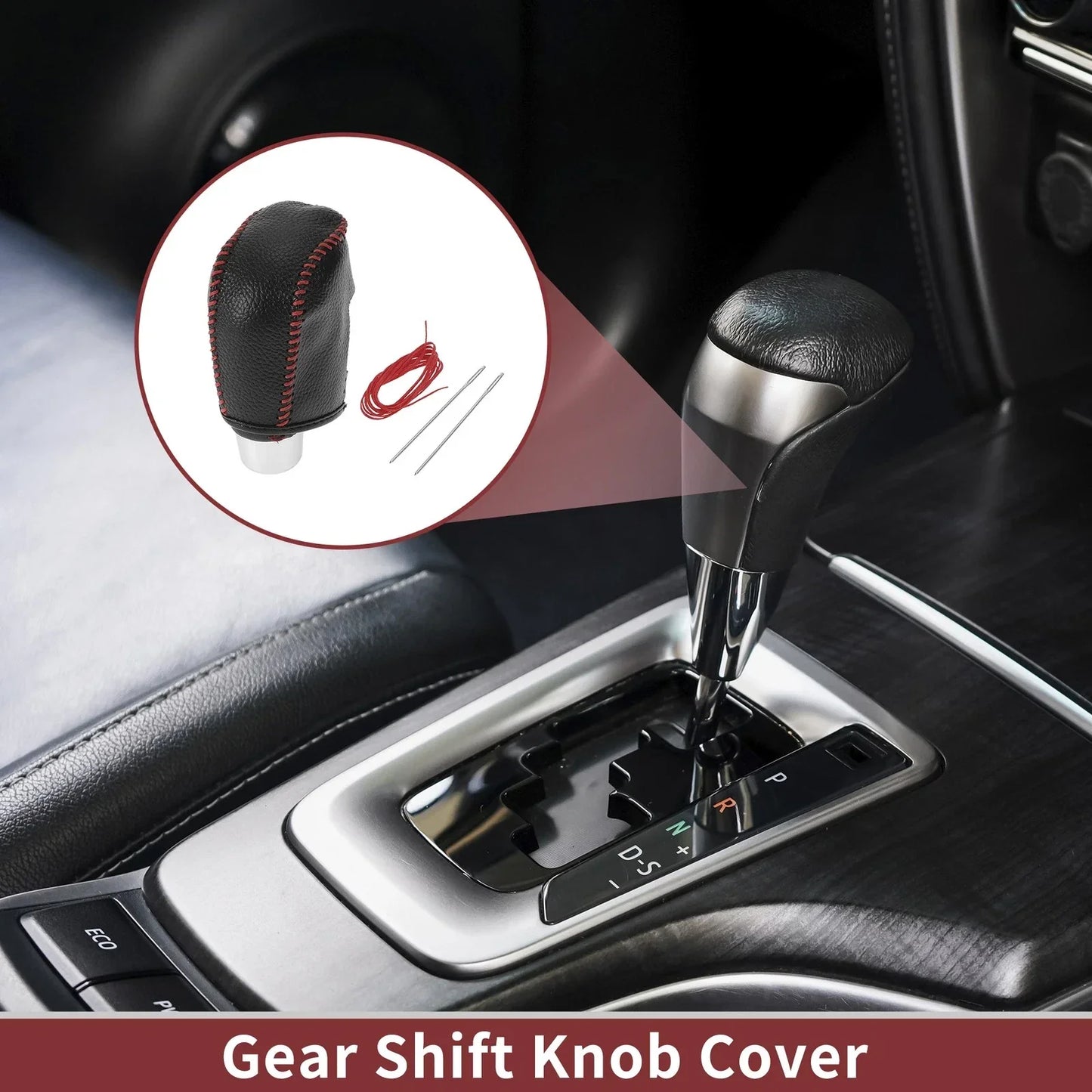 Car Gear Shift Knob Cover for Hyundai Sonata 2011-2014 - Pebbled Black Red