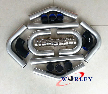 Aluminum Turbo Intercooler 2" 550x140x80mm + Piping Blue Hose Kits