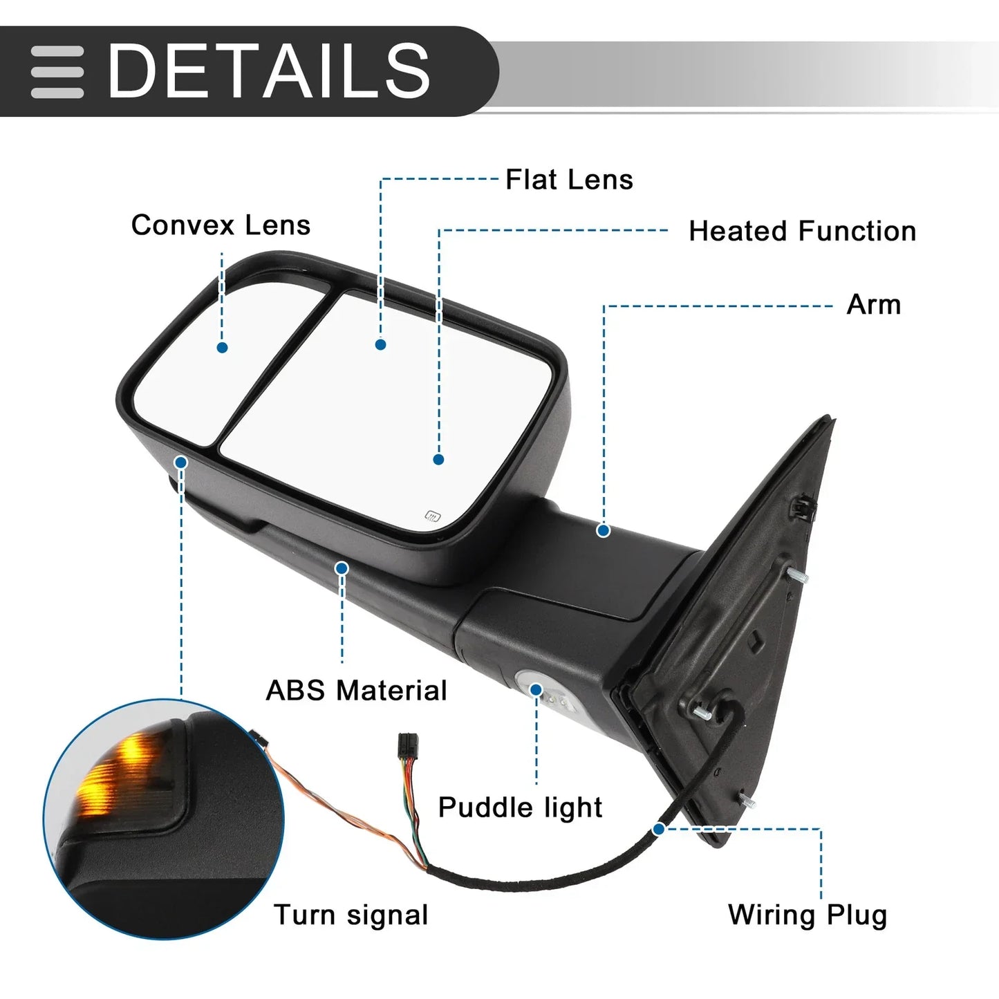 Tow Mirrors for Dodge Ram 1500 with Turn Signal Light Black 2 x (2009-2012)