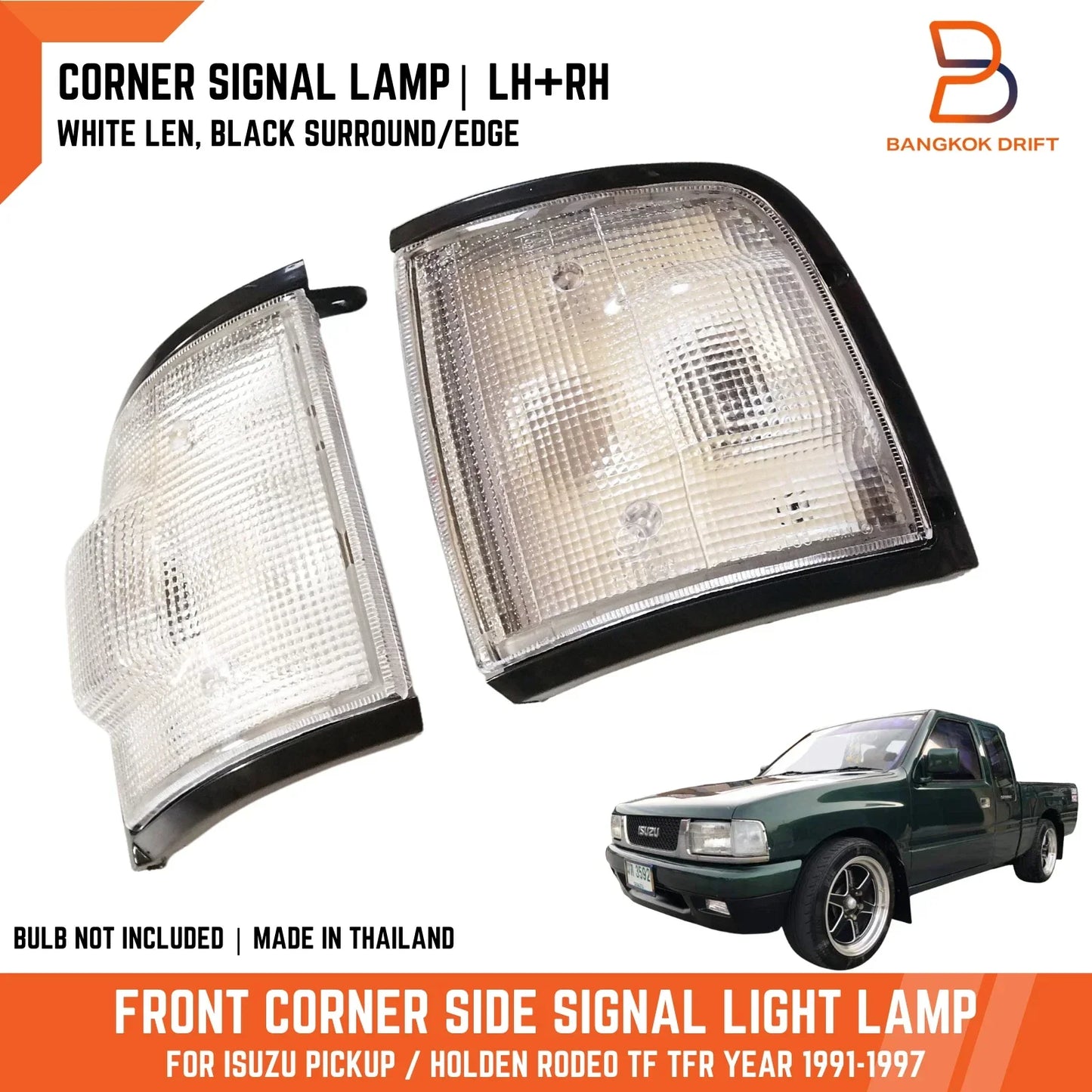 White Lens Black Trim Front Corner Signal Light for Holden Rodeo (91-97)