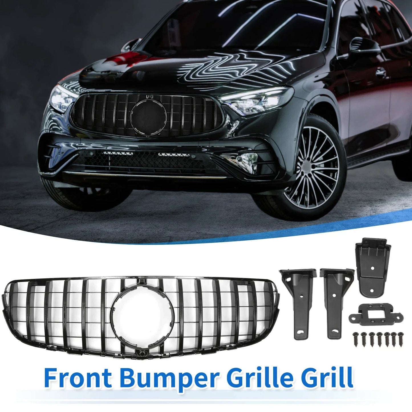 Front Upper Bumper Grille for Mercedes-Benz GLC250 2017-2018 Gloss Black