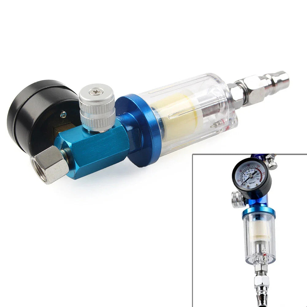 1/4" Air Pressure Regulator Gauge & In-Line Water Trap Filter for Spray Gun