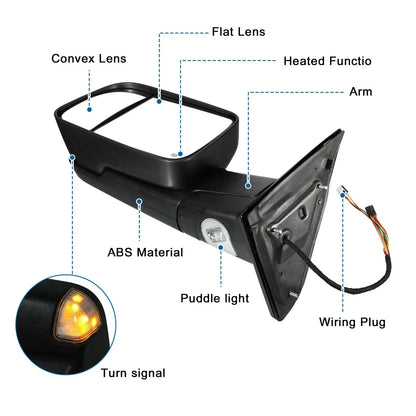 Power Heated Tow Mirrors for Dodge Ram 1500 2500 3500 (2010-2023)