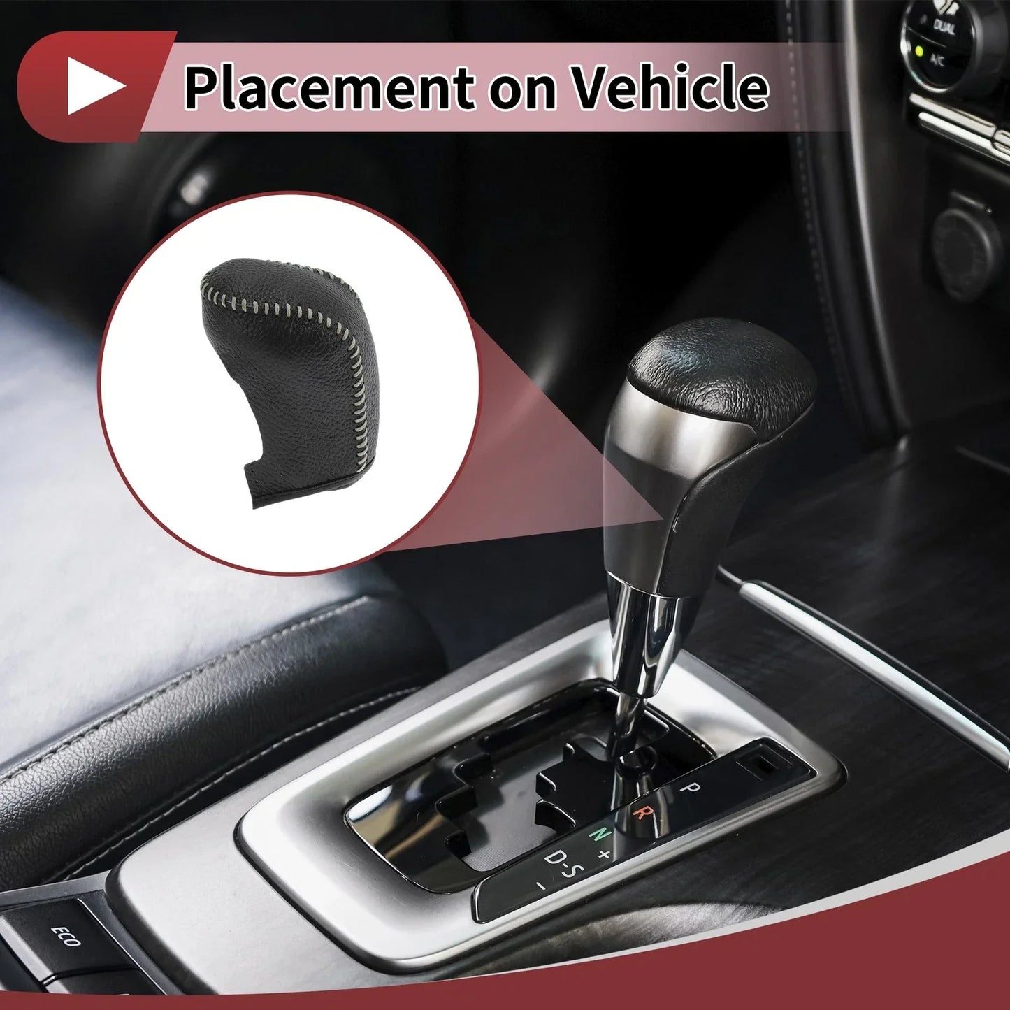Gear Shift Knob Cover for Hyundai Sonata Black Beige Faux Leather (2011-2019)