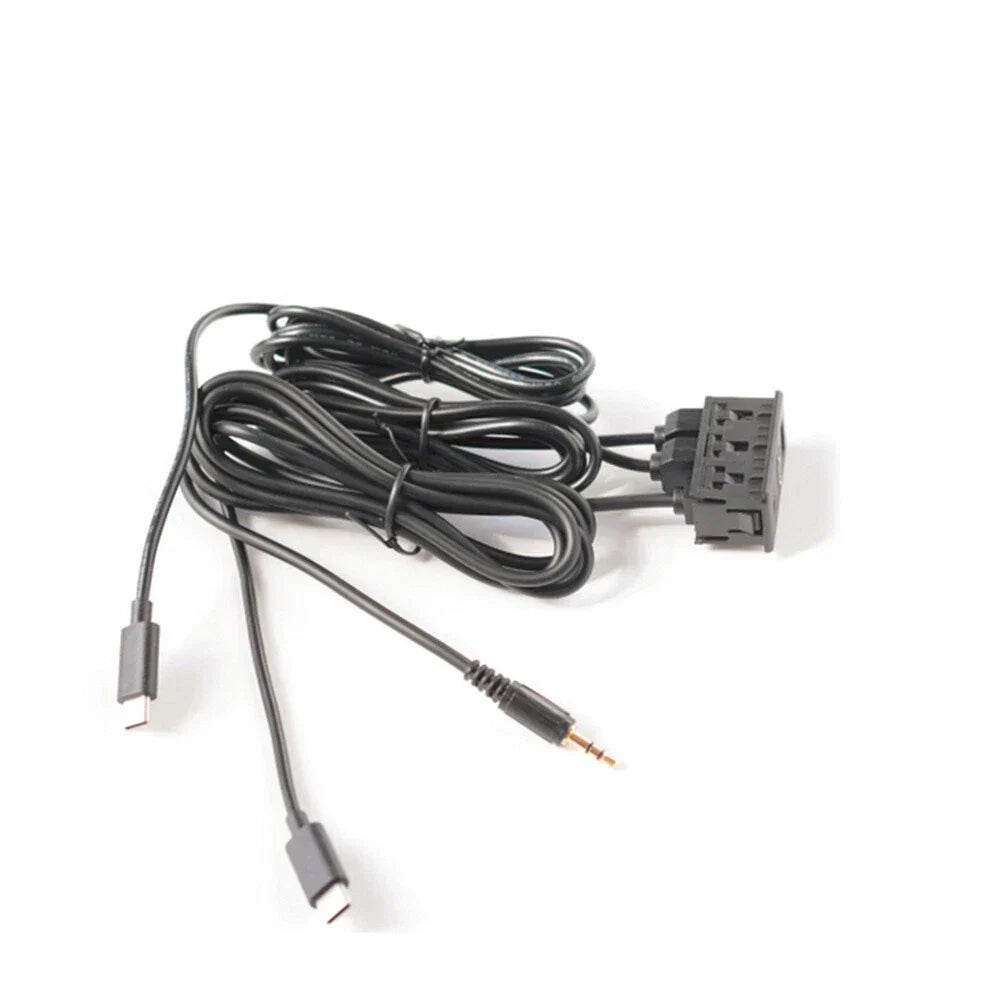 Dual Type-C to USB & RCA Audio Input AUX Port Panel Cable Adapter for Car