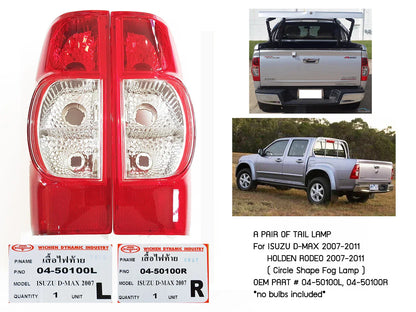 Pair of RED/CLEAR Tail Light Lamps for Holden Rodeo Colorado D-Max (2007-2011)