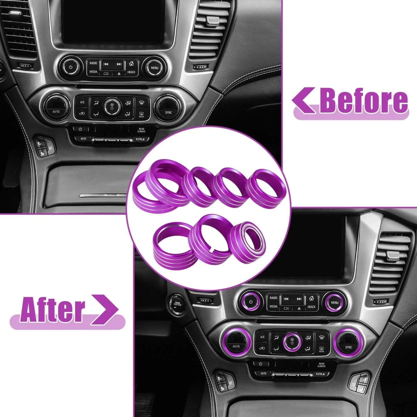 8 Pcs Purple AC Radio Switch Knob Covers for Chevy Silverado, GMC Sierra (14-18)