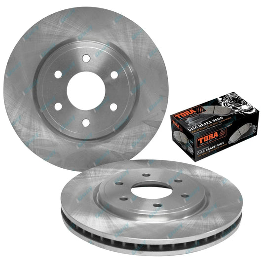 2 Front Disc Brake Rotors + Pads Set Navara D40 Ute 2wd 4x4 2005-12 16" Wheels