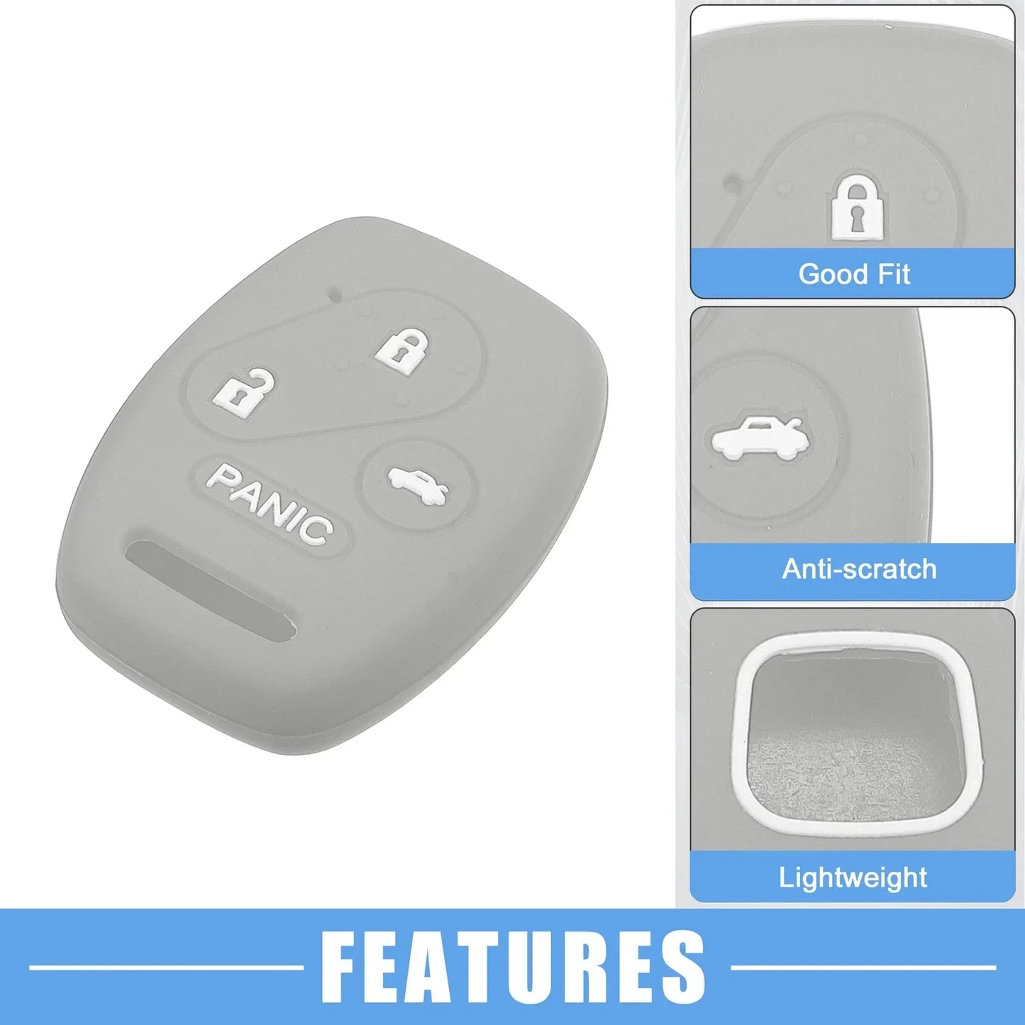 Smart Key Fob Cover for Honda Accord Civic CR-V Pilot Black Gray (2 x)