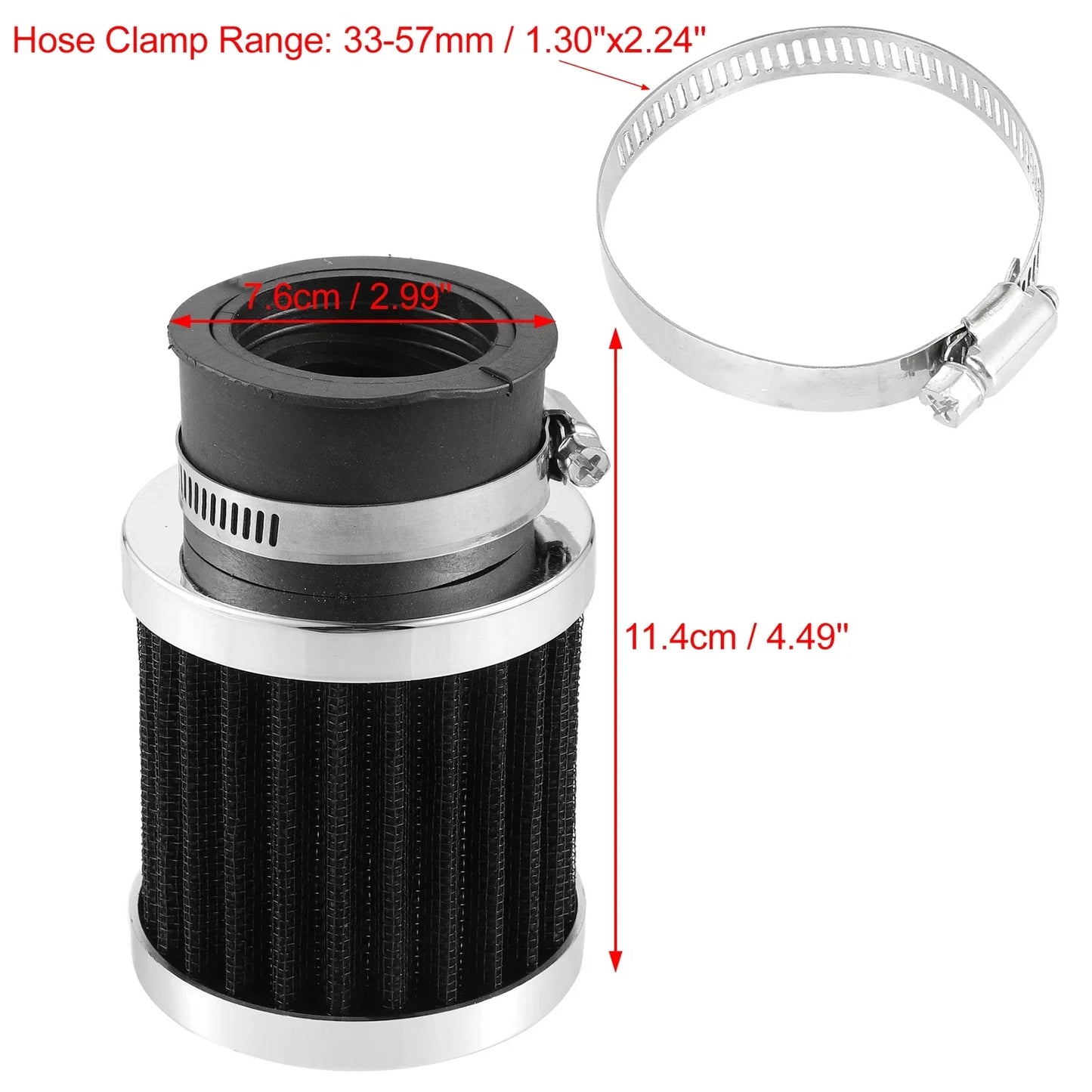 Universal Air Filter 28mm-48mm for Honda & Yamaha Motorcycles Silver Tone