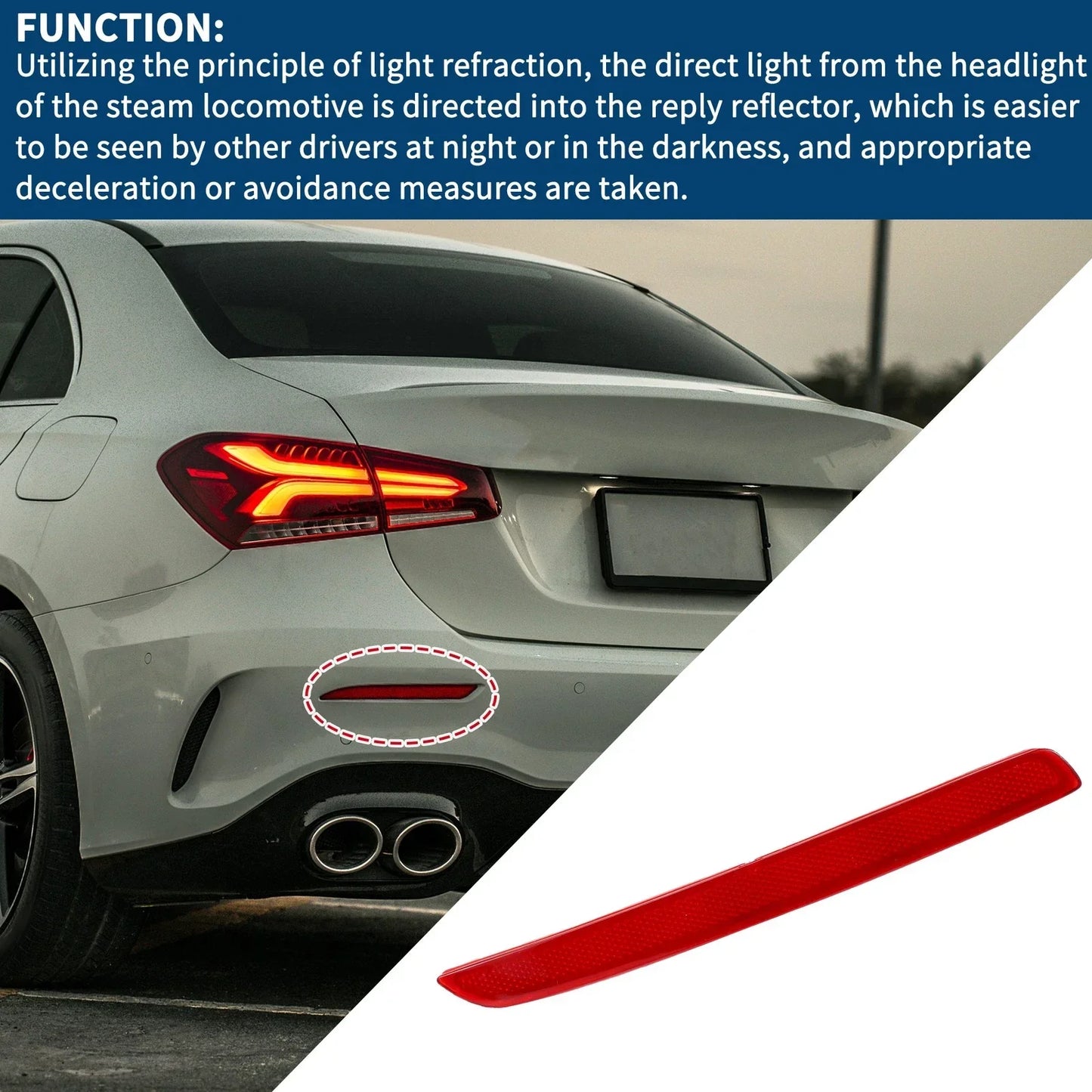 Bumper Reflector for Mercedes-Benz A220 (2019-2022) 1 x Rear Left