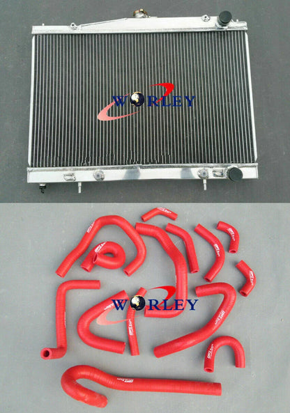 Aluminum Radiator & Red Hose for Nissan Skyline R33 R34 GT GTT GTR (1999-2000)