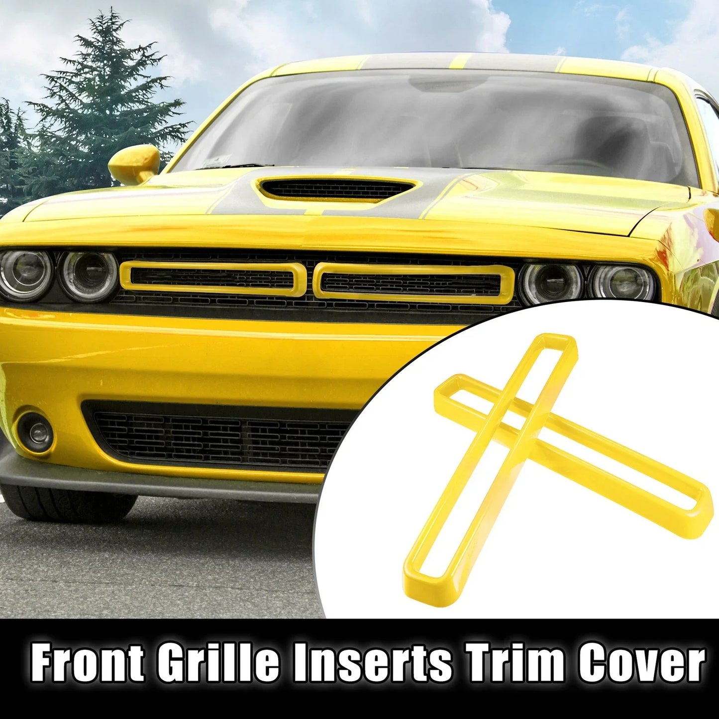 Front Grill Mesh Grille Inserts for Dodge Challenger 2015-2022 Yellow