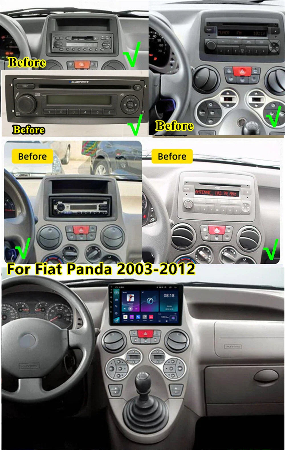9" Carplay Stereo Radio GPS Navi Wifi Head Unit for Fiat Panda (2003-2012)