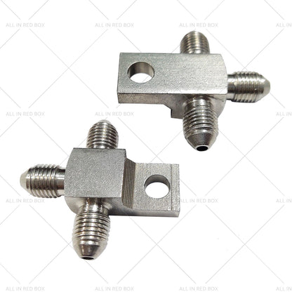 Pair of Stainless Steel 3 AN Male Brake Hose Tee Blocks for Car Model