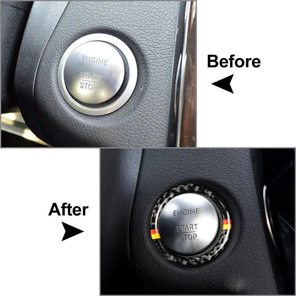 Carbon Fiber Engine Start Stop Button Ring Cover for Mercedes-Benz A B C GLC GLA (2013-2023)