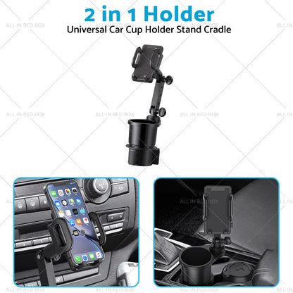 2-in-1 Universal Adjustable Car Cup Holder Stand for Cell Phone GPS Mount
