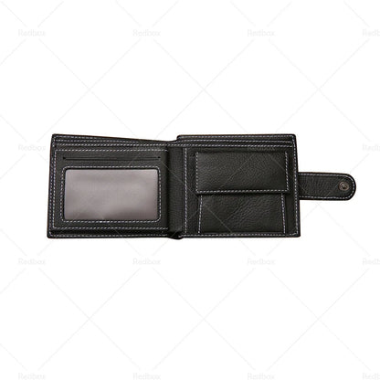 Black Bi-Fold Men's Wallet Cowhide Leather Card Slots Coin Pocket