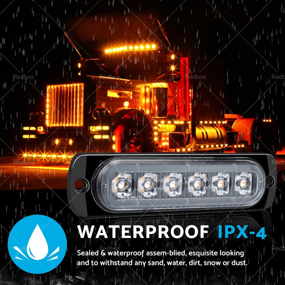 10 x Yellow Amber 6 LED Emergency Beacon Strobe Light for Car