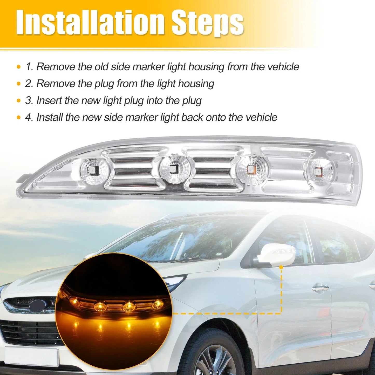 Left Right Side Mirror LED Turn Signal Indicator Light for Hyundai ix35 (2010-2015)