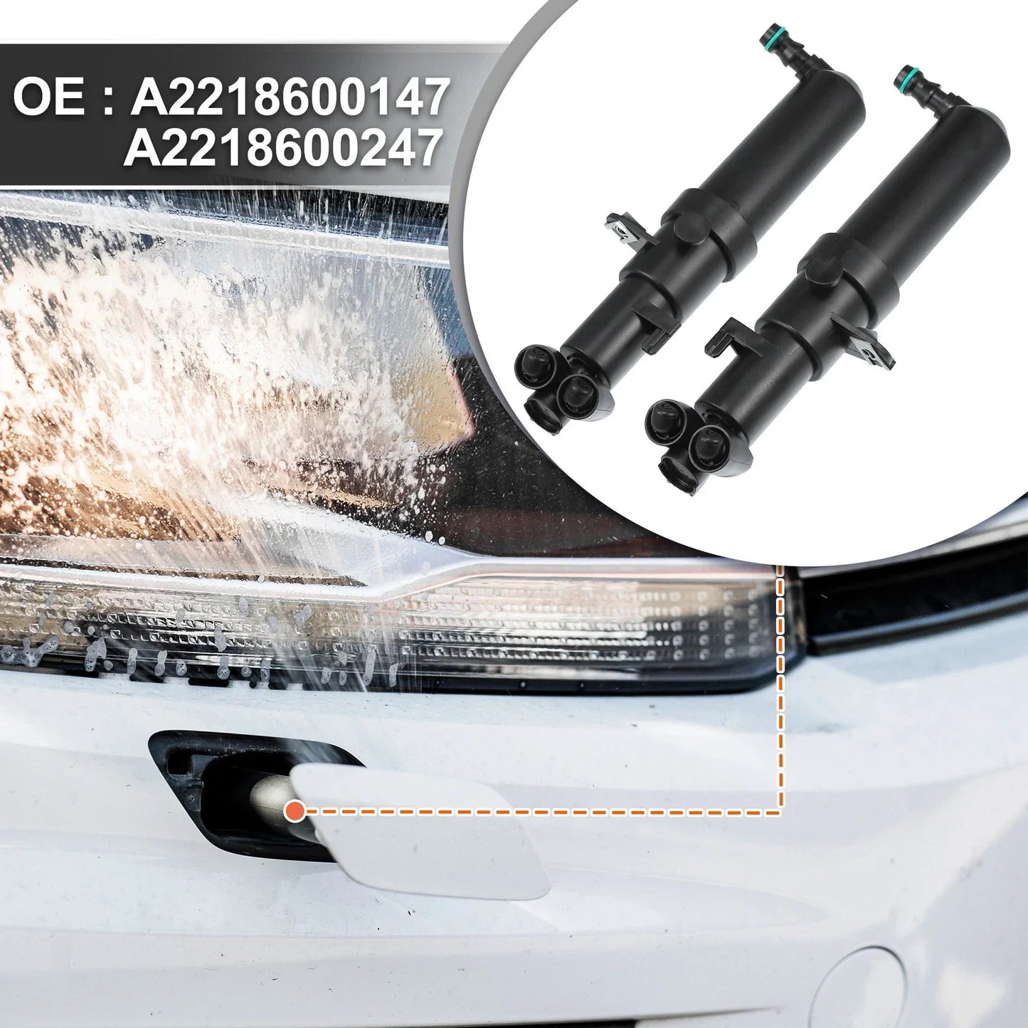 Front Left Right Headlight Washer Nozzles for Mercedes-Benz CL550 CL600 (2007-2018)