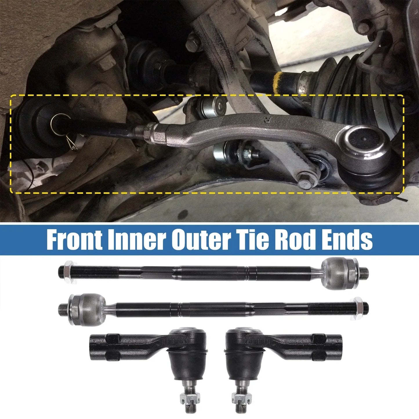 4 x Front Inner Outer Tie Rod End Links Kit for Chrysler 200, Dodge Dart