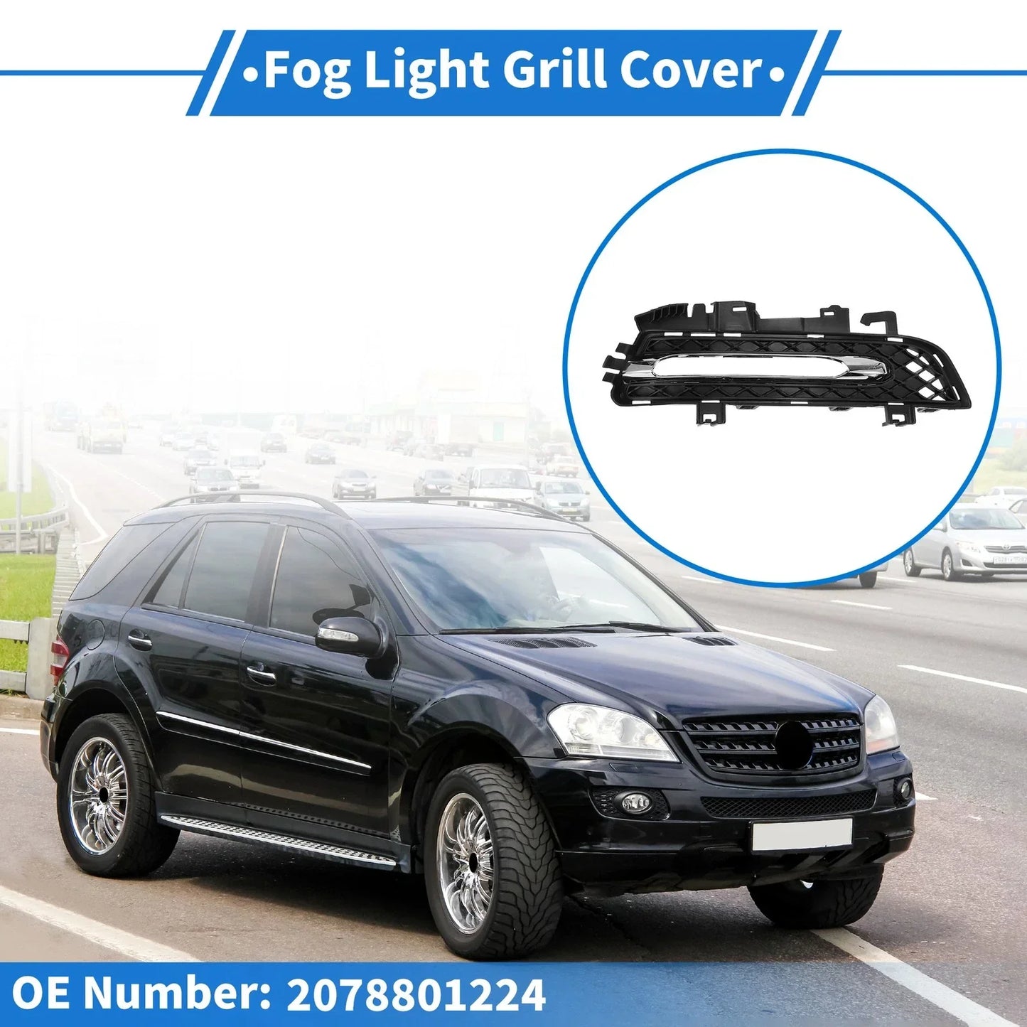 Front Right Fog Light Grill for Mercedes-Benz (2012-2018) Silver & Black