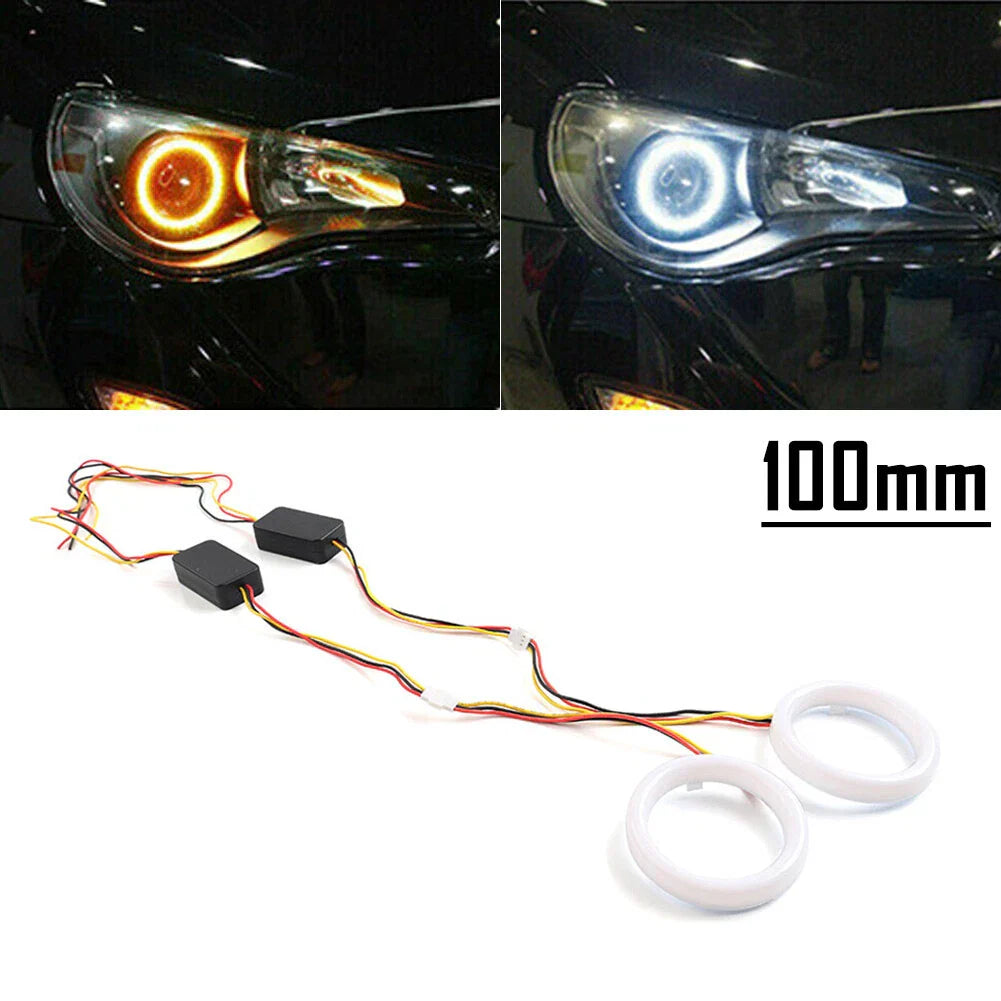 100MM White Amber Switchback LED Halo Rings for Car Headlight Retrofit