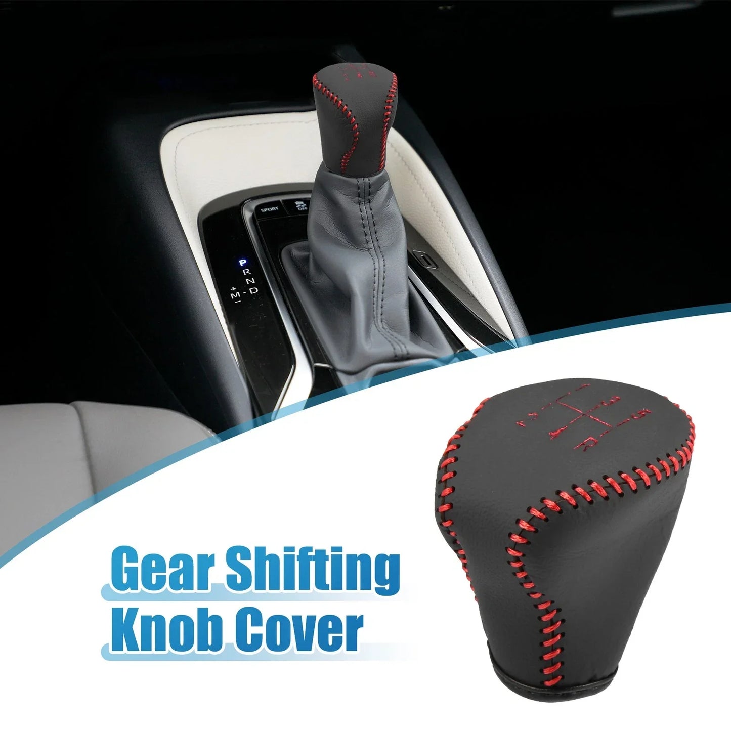 Gear Shifting Knob Cover for Hyundai Elantra 2004-2011 Faux Leather Black Red